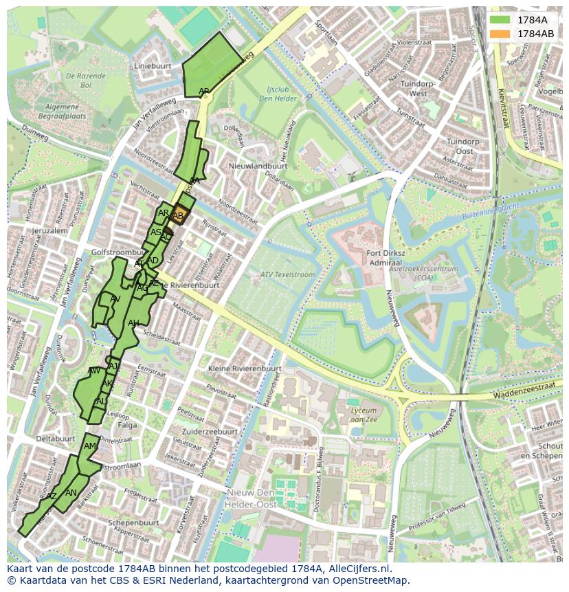 Afbeelding van het postcodegebied 1784 AB op de kaart.