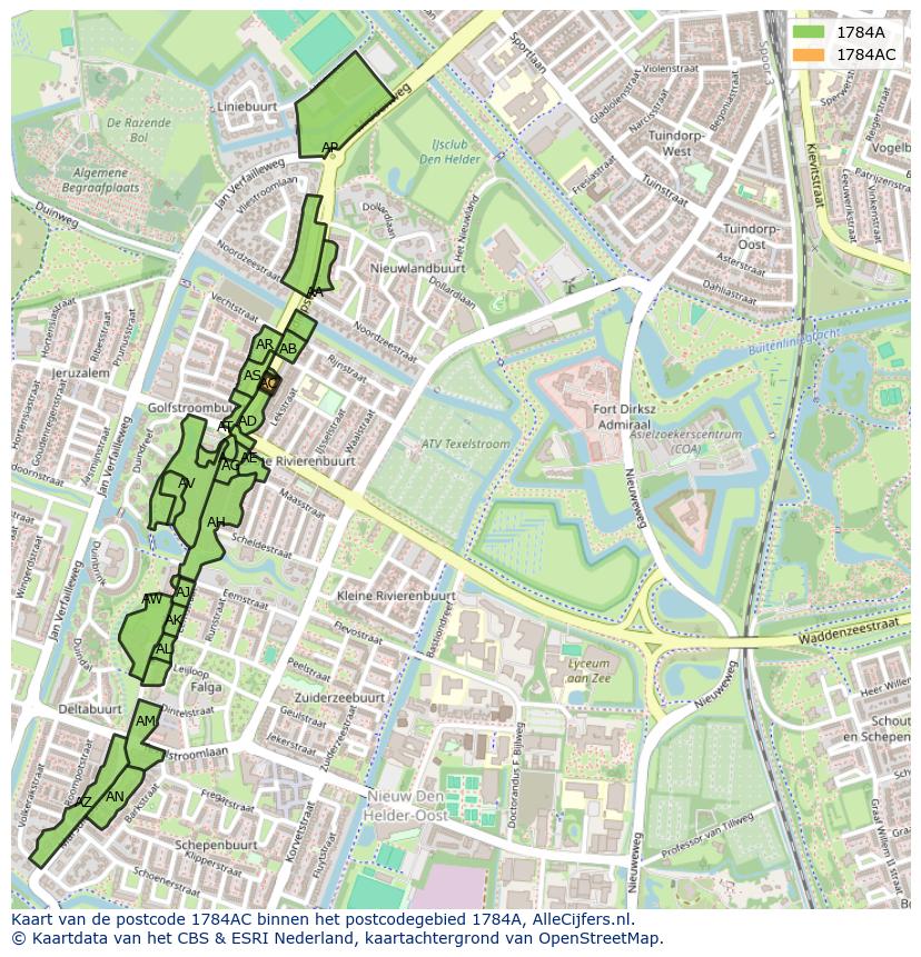 Afbeelding van het postcodegebied 1784 AC op de kaart.
