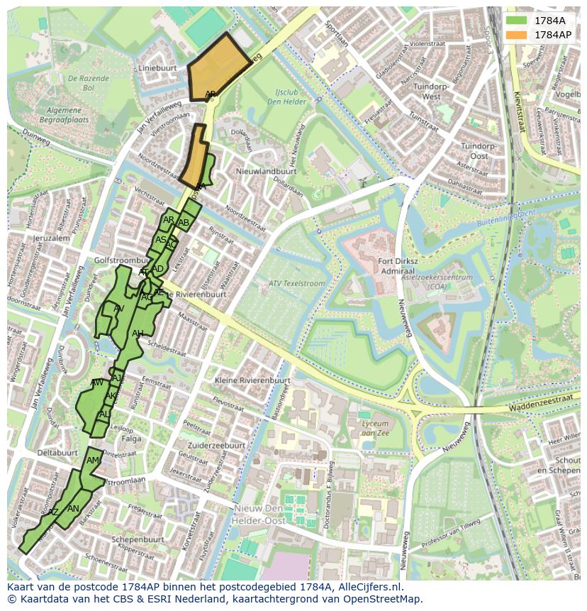 Afbeelding van het postcodegebied 1784 AP op de kaart.