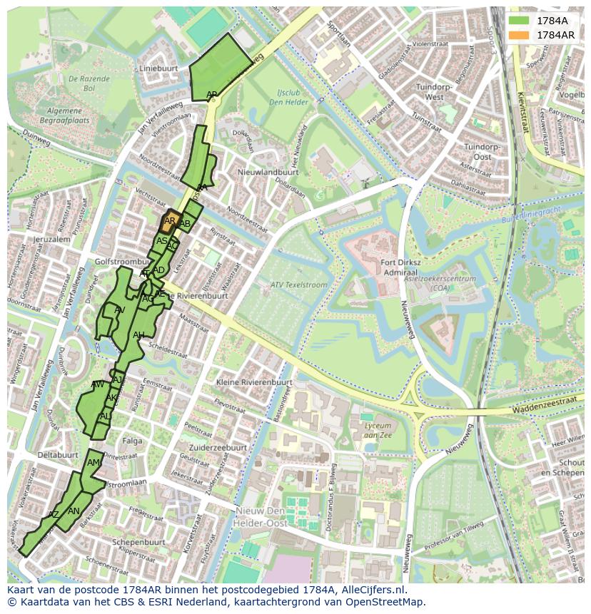 Afbeelding van het postcodegebied 1784 AR op de kaart.