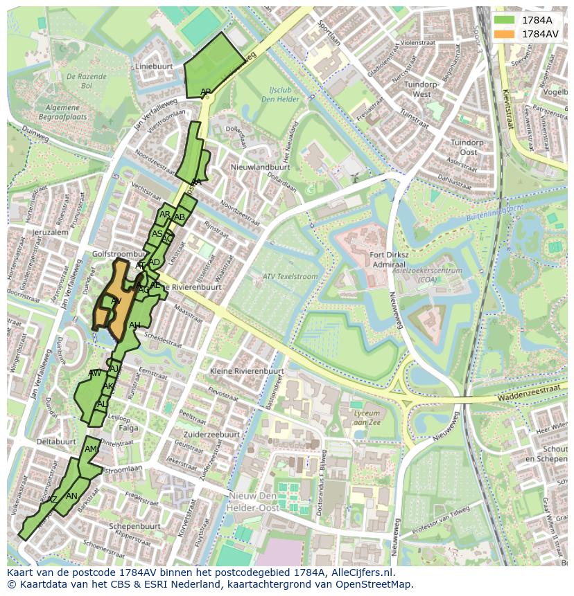 Afbeelding van het postcodegebied 1784 AV op de kaart.