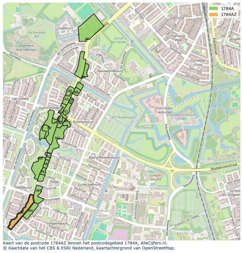 Afbeelding van het postcodegebied 1784 AZ op de kaart.