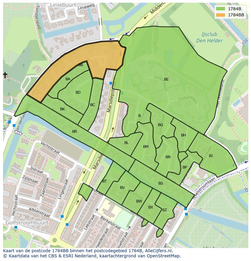 Afbeelding van het postcodegebied 1784 BB op de kaart.