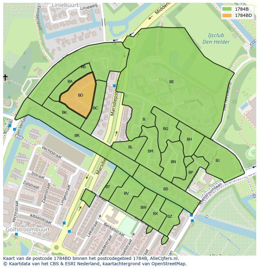 Afbeelding van het postcodegebied 1784 BD op de kaart.
