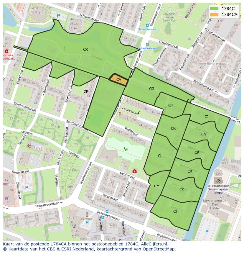 Afbeelding van het postcodegebied 1784 CA op de kaart.