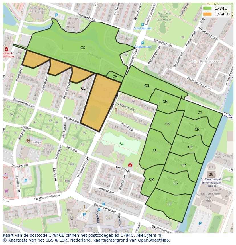 Afbeelding van het postcodegebied 1784 CE op de kaart.