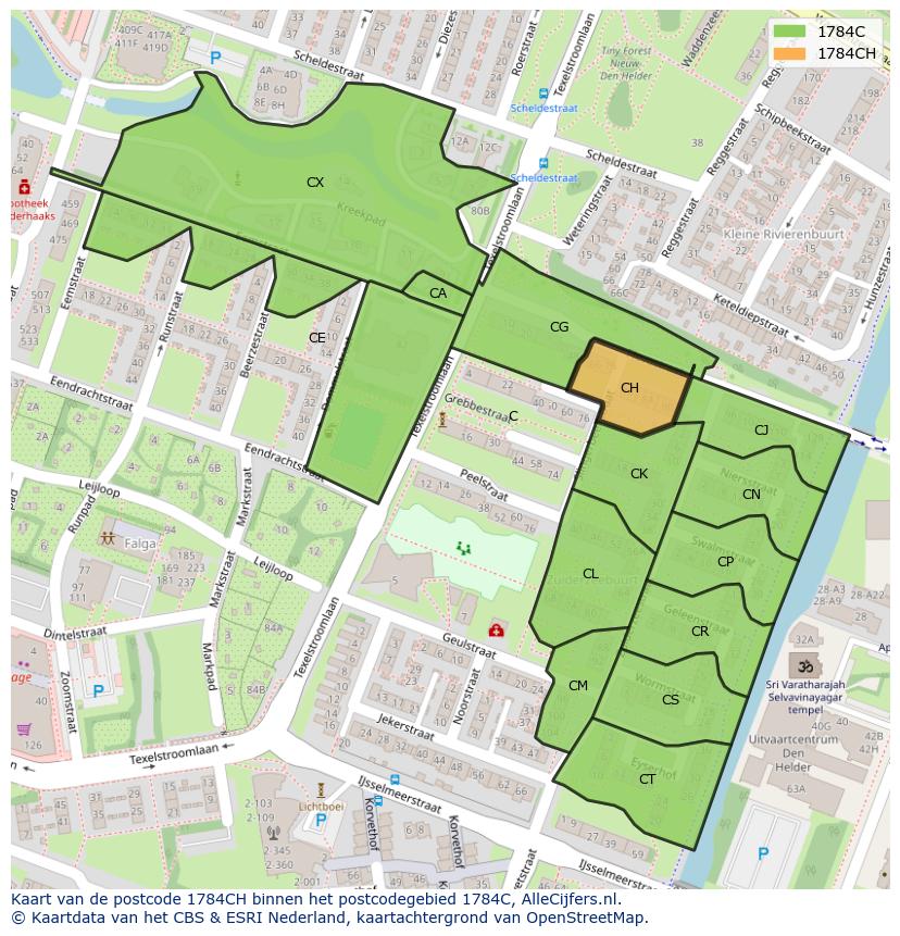 Afbeelding van het postcodegebied 1784 CH op de kaart.