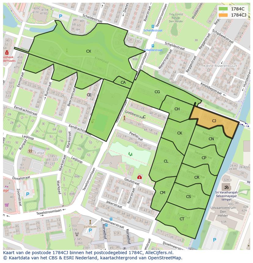 Afbeelding van het postcodegebied 1784 CJ op de kaart.