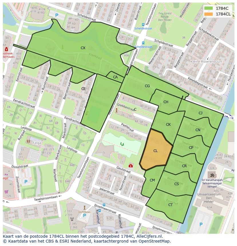 Afbeelding van het postcodegebied 1784 CL op de kaart.
