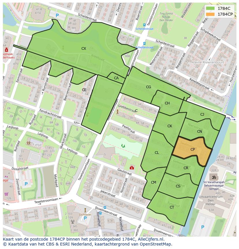 Afbeelding van het postcodegebied 1784 CP op de kaart.