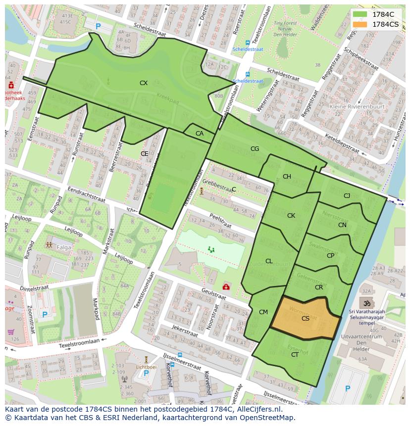 Afbeelding van het postcodegebied 1784 CS op de kaart.