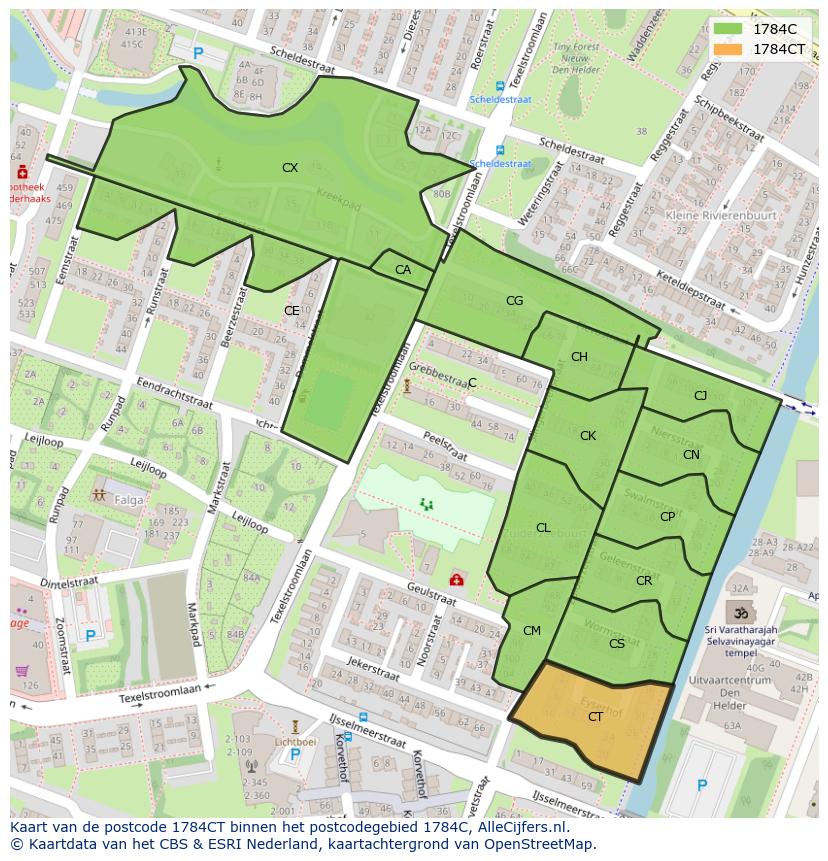 Afbeelding van het postcodegebied 1784 CT op de kaart.