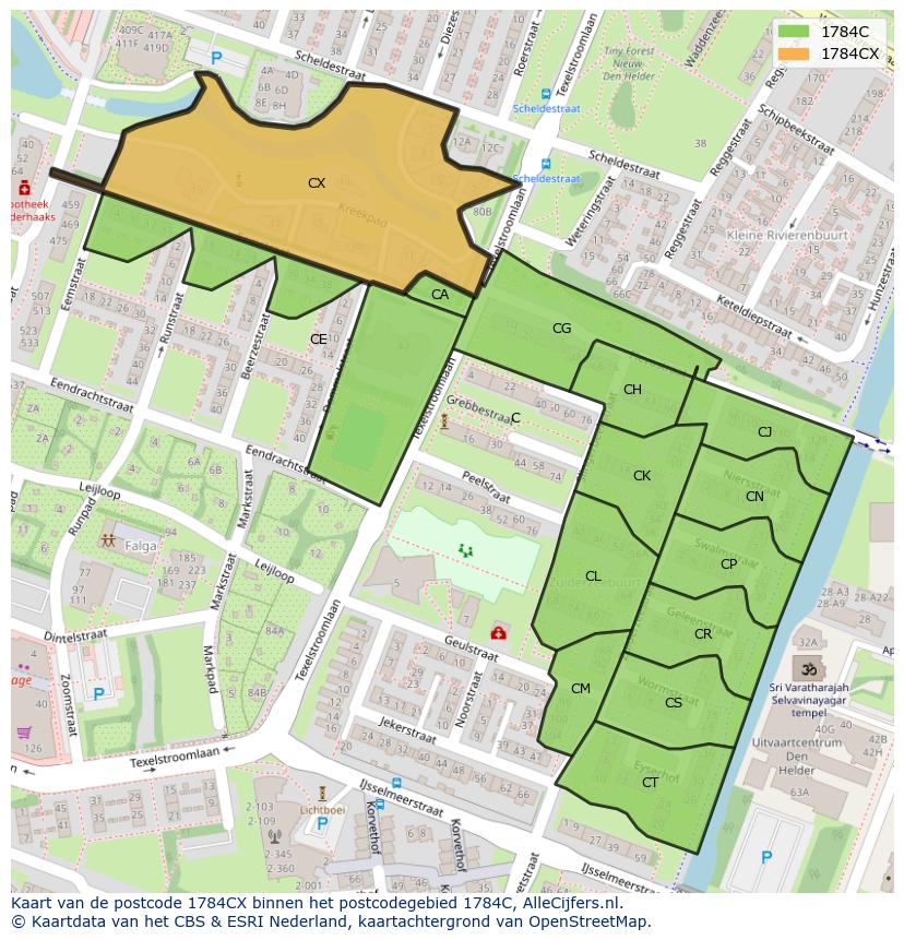 Afbeelding van het postcodegebied 1784 CX op de kaart.