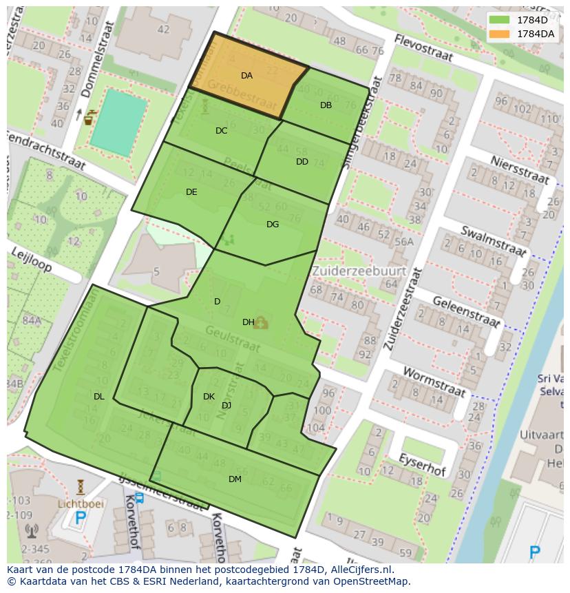 Afbeelding van het postcodegebied 1784 DA op de kaart.