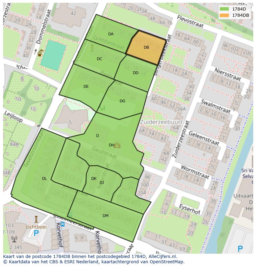 Afbeelding van het postcodegebied 1784 DB op de kaart.