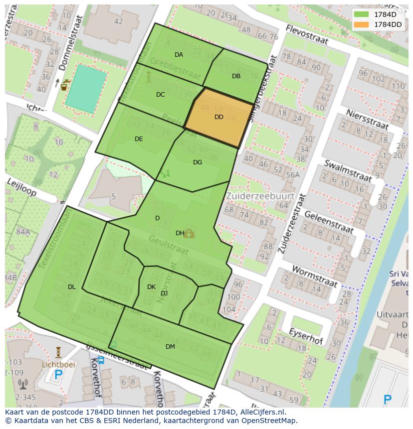 Afbeelding van het postcodegebied 1784 DD op de kaart.