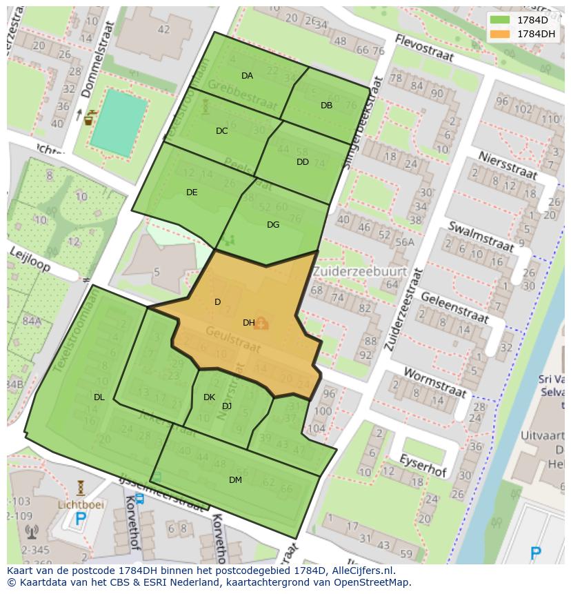 Afbeelding van het postcodegebied 1784 DH op de kaart.
