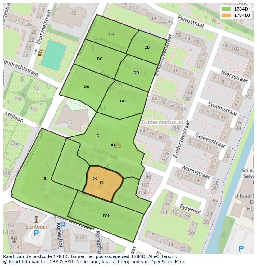 Afbeelding van het postcodegebied 1784 DJ op de kaart.