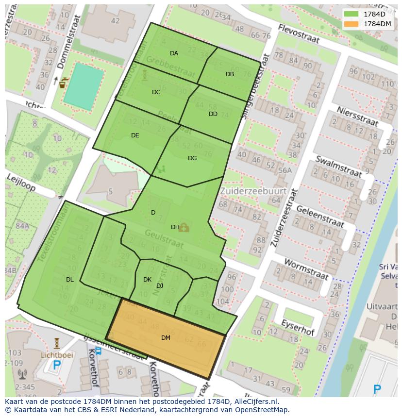 Afbeelding van het postcodegebied 1784 DM op de kaart.