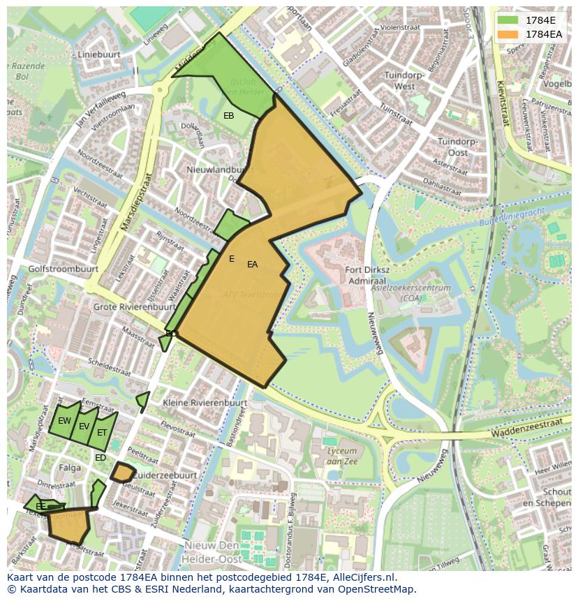 Afbeelding van het postcodegebied 1784 EA op de kaart.