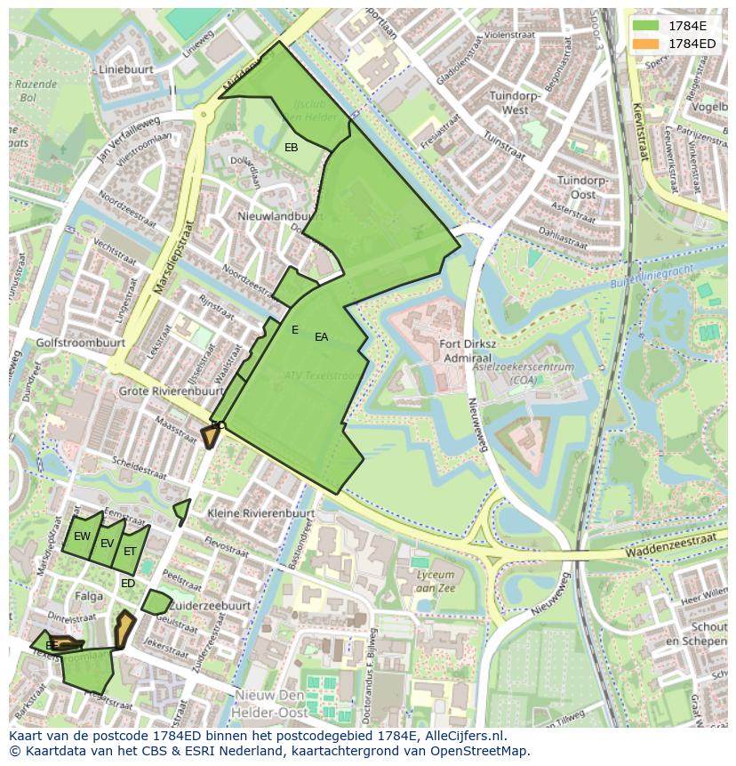 Afbeelding van het postcodegebied 1784 ED op de kaart.