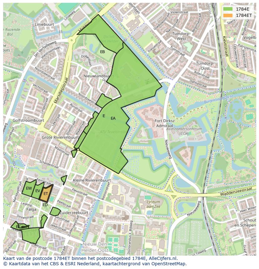 Afbeelding van het postcodegebied 1784 ET op de kaart.