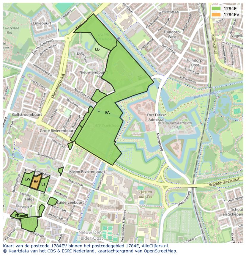 Afbeelding van het postcodegebied 1784 EV op de kaart.