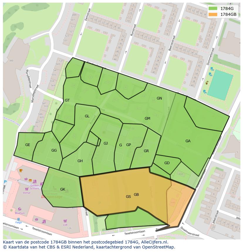 Afbeelding van het postcodegebied 1784 GB op de kaart.