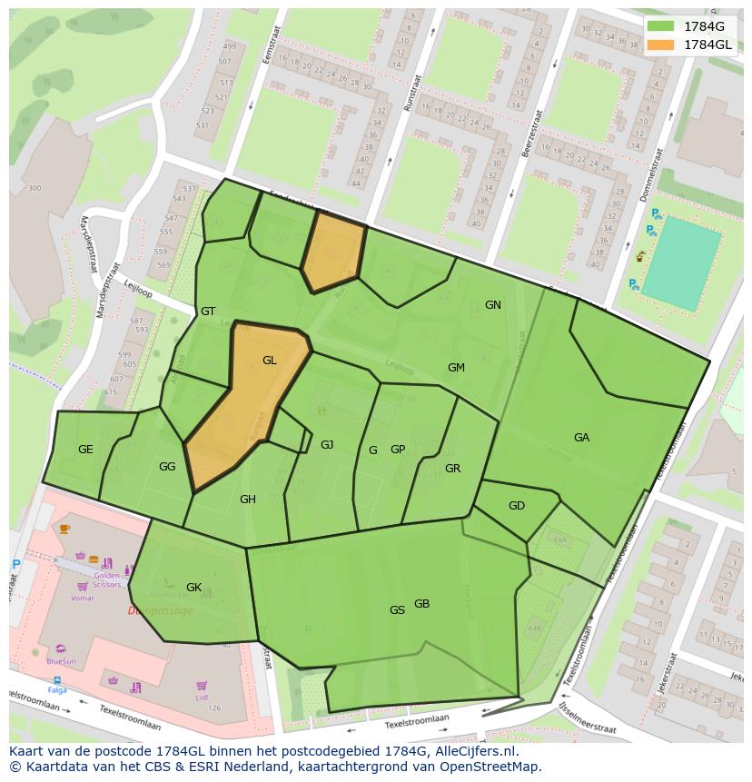 Afbeelding van het postcodegebied 1784 GL op de kaart.