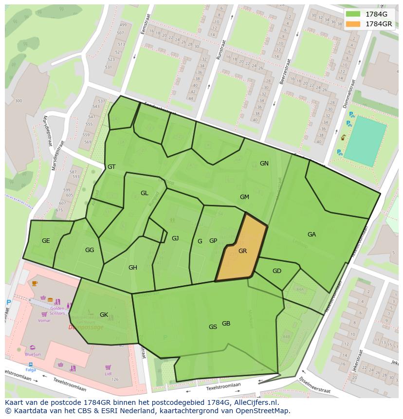 Afbeelding van het postcodegebied 1784 GR op de kaart.