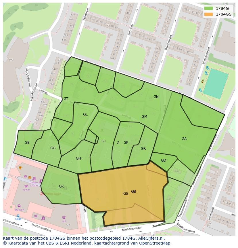 Afbeelding van het postcodegebied 1784 GS op de kaart.