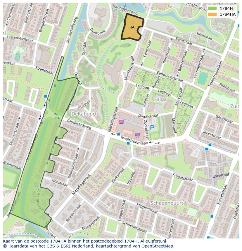 Afbeelding van het postcodegebied 1784 HA op de kaart.