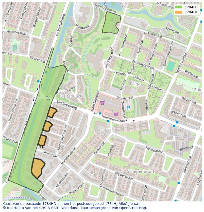 Afbeelding van het postcodegebied 1784 HD op de kaart.