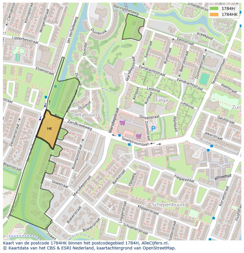 Afbeelding van het postcodegebied 1784 HK op de kaart.