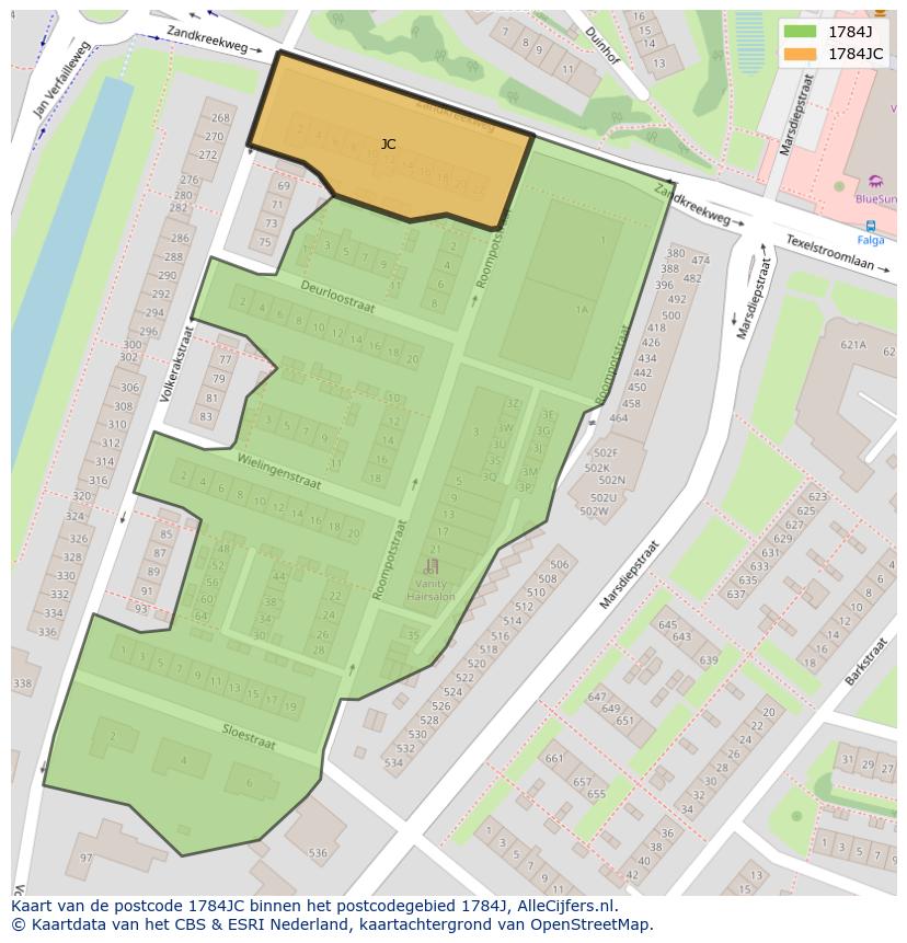 Afbeelding van het postcodegebied 1784 JC op de kaart.