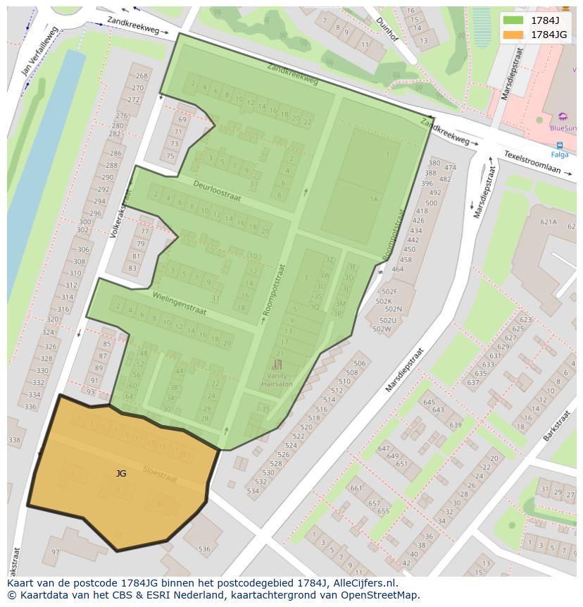 Afbeelding van het postcodegebied 1784 JG op de kaart.