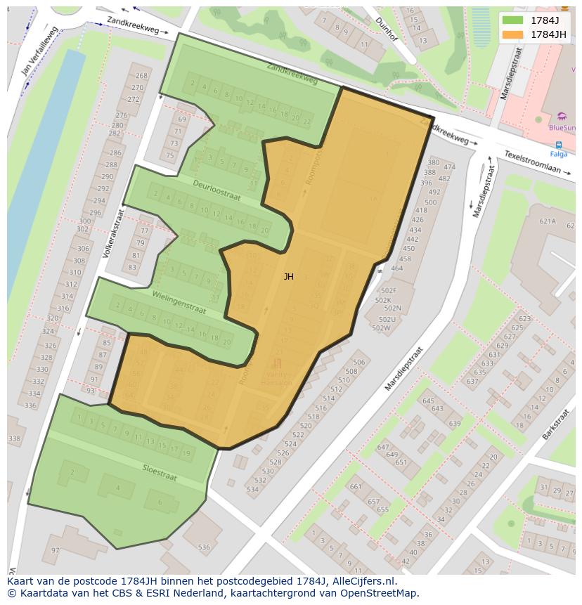 Afbeelding van het postcodegebied 1784 JH op de kaart.