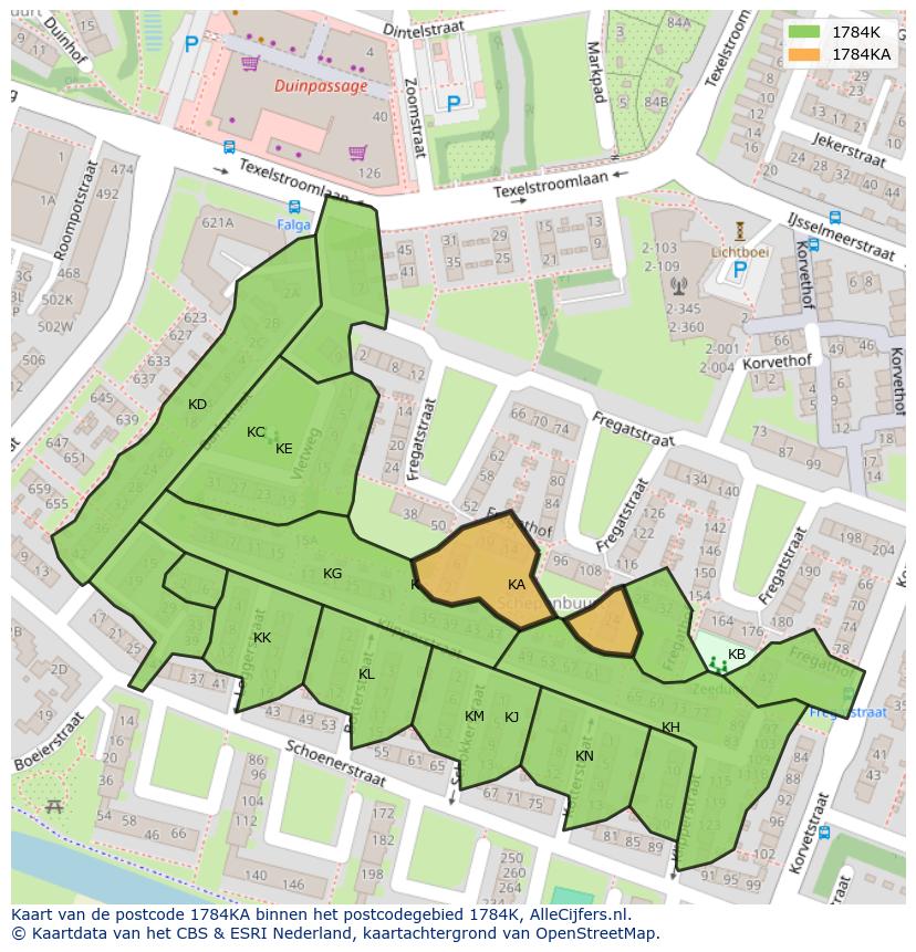 Afbeelding van het postcodegebied 1784 KA op de kaart.