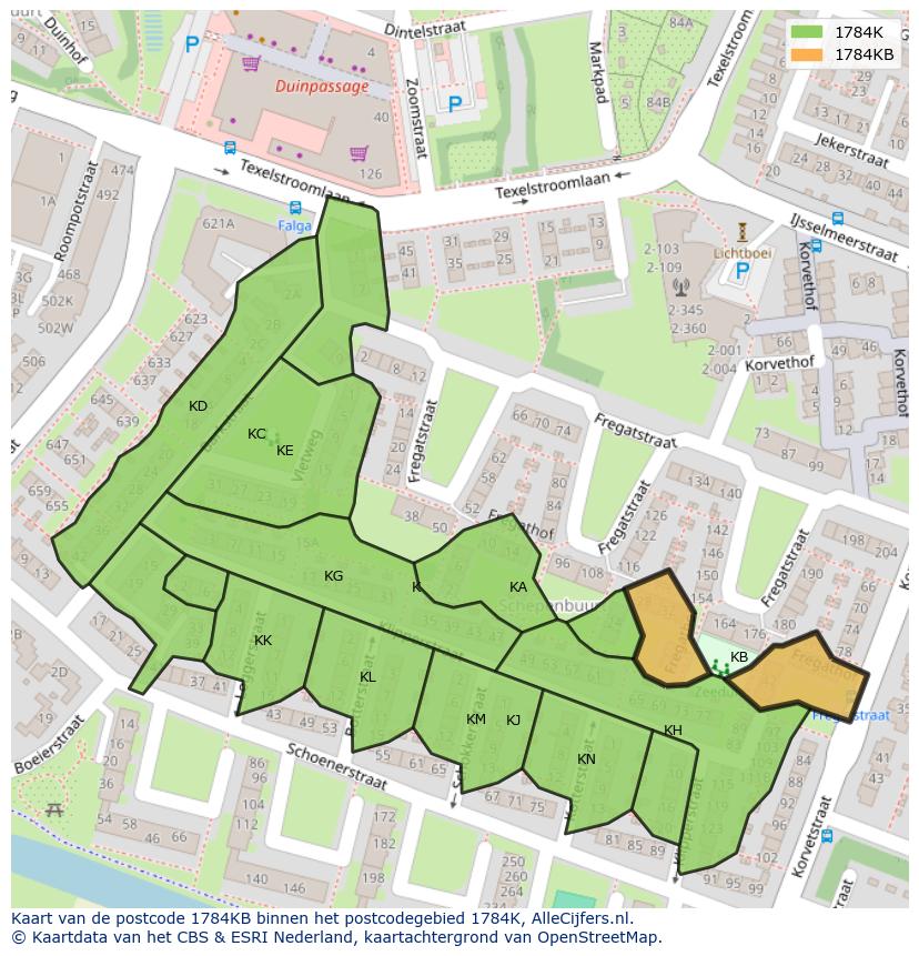 Afbeelding van het postcodegebied 1784 KB op de kaart.