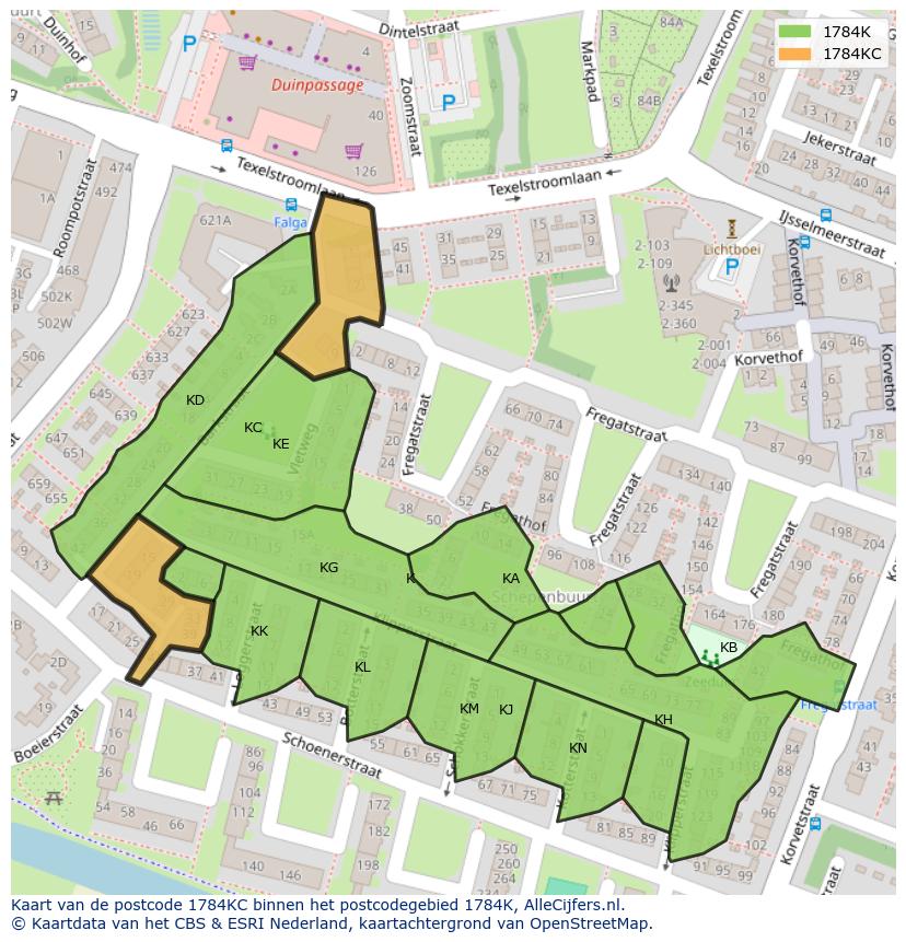 Afbeelding van het postcodegebied 1784 KC op de kaart.
