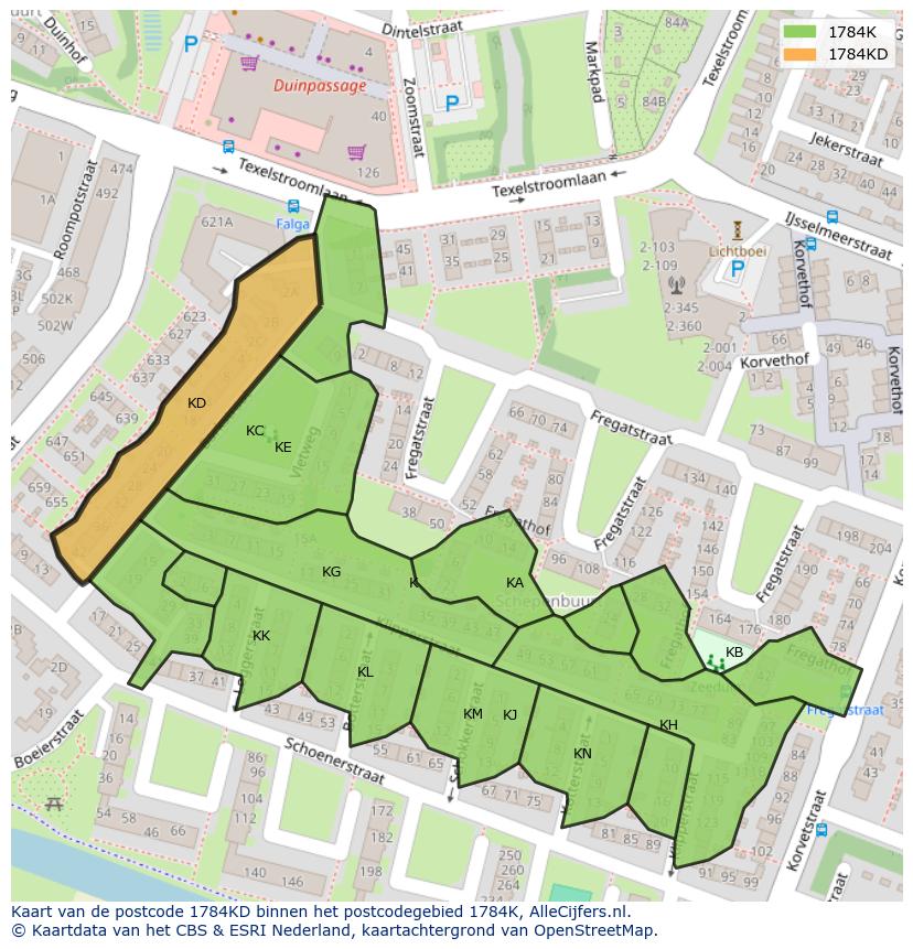 Afbeelding van het postcodegebied 1784 KD op de kaart.