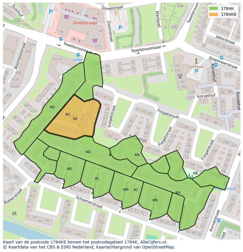 Afbeelding van het postcodegebied 1784 KE op de kaart.