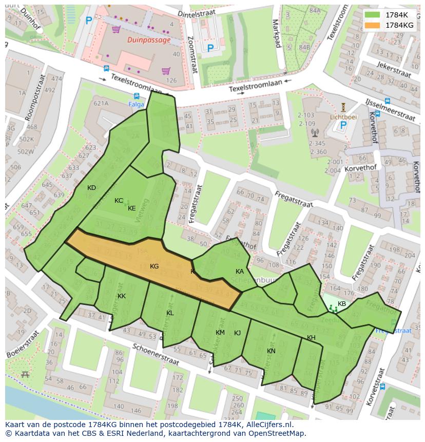 Afbeelding van het postcodegebied 1784 KG op de kaart.