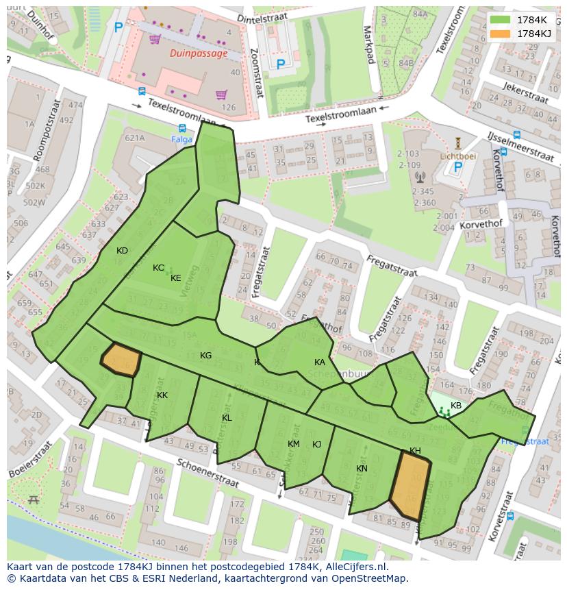 Afbeelding van het postcodegebied 1784 KJ op de kaart.