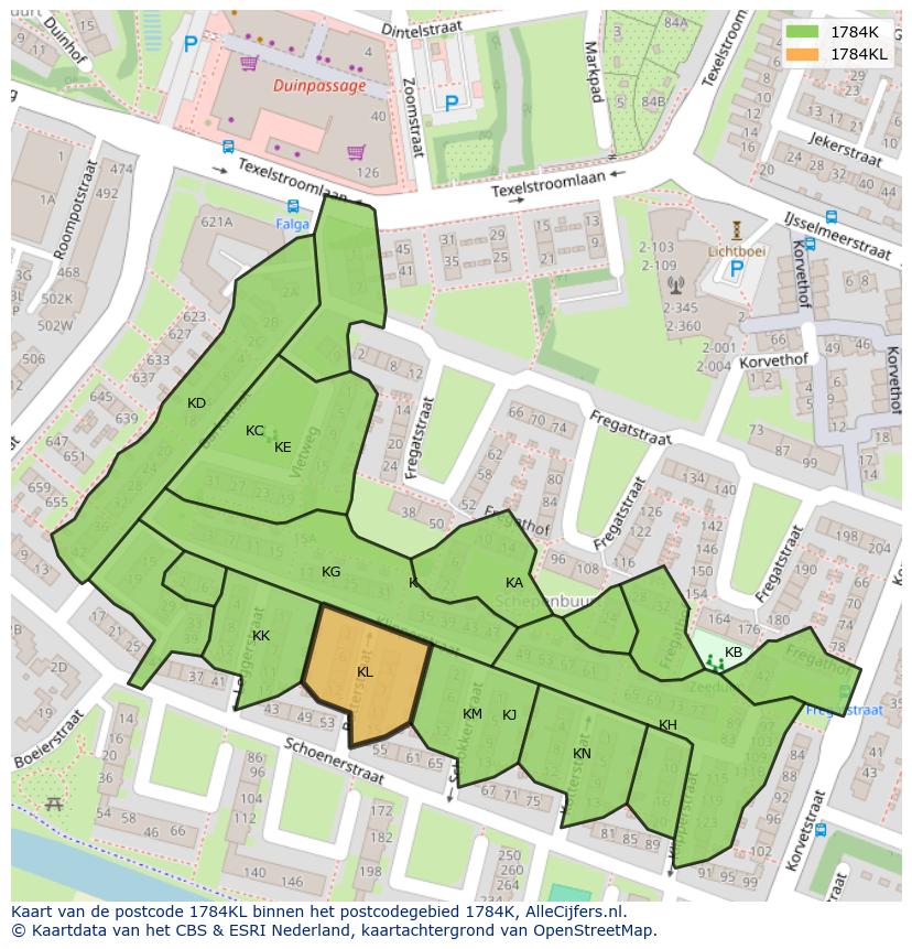 Afbeelding van het postcodegebied 1784 KL op de kaart.