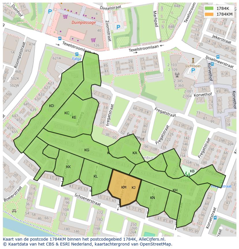 Afbeelding van het postcodegebied 1784 KM op de kaart.