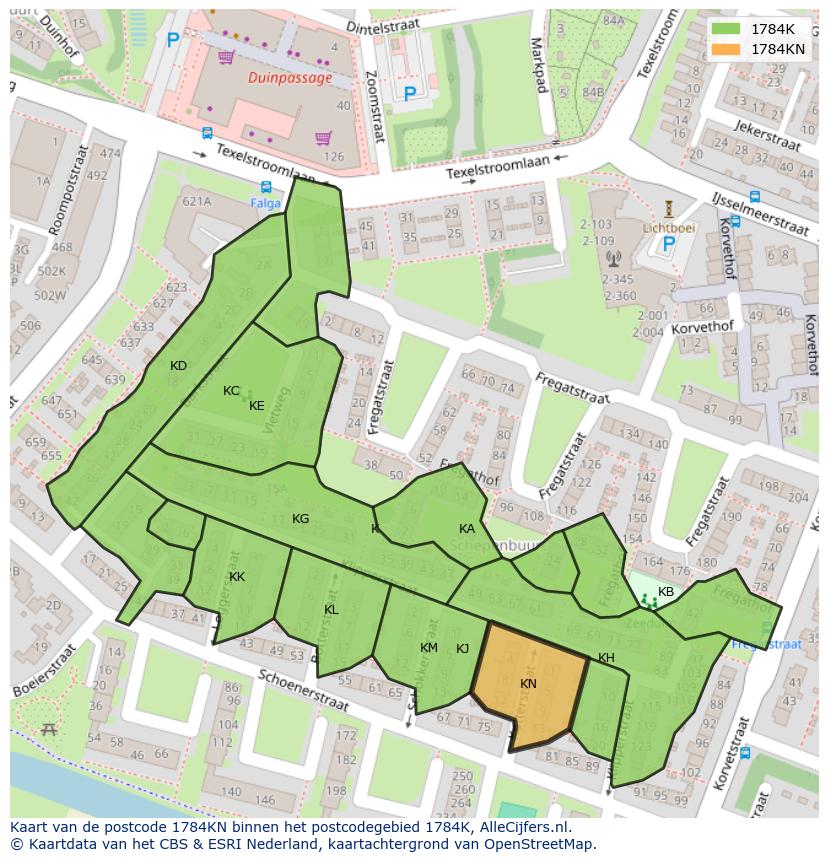 Afbeelding van het postcodegebied 1784 KN op de kaart.