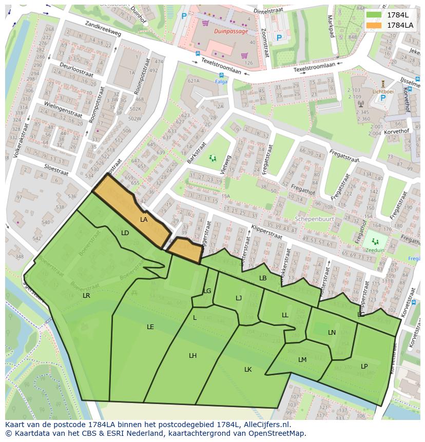 Afbeelding van het postcodegebied 1784 LA op de kaart.