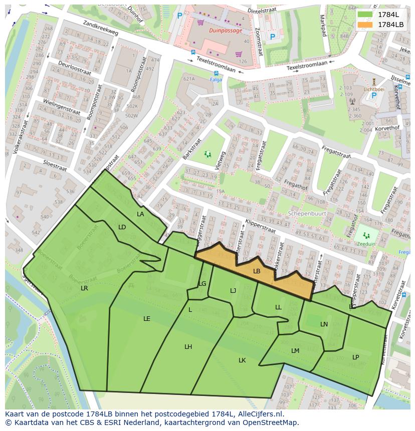 Afbeelding van het postcodegebied 1784 LB op de kaart.