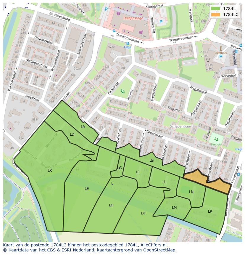 Afbeelding van het postcodegebied 1784 LC op de kaart.